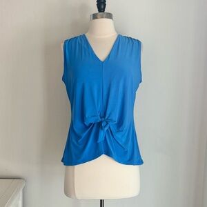 Clara Sunwoo Sleeveless V-Neck Center Front Tie Top Jersey Drape, Sky Blue, M